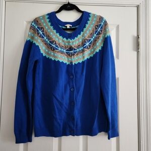 Talbots Fairisle Blue Knit Cardigan